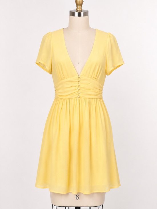 Source Unknown Dresses & Skirts - yellow, V-neck, short sleeve, min dress